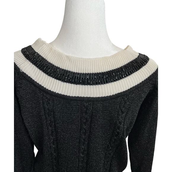 Mary Jane Marcasiano Beaded Sweater Black White Large NWT - Picture 5 of 8